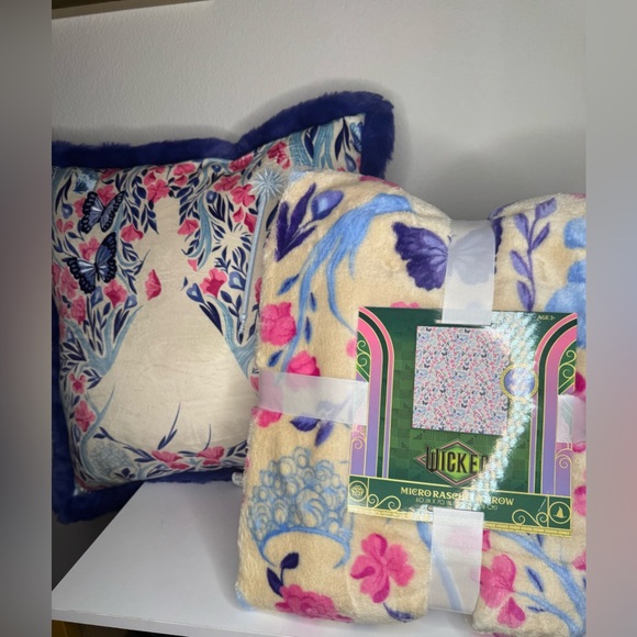 Wicked For Good Glinda Butterfly Blanket(60x70) & Decorative Pillow (22x22)NWT